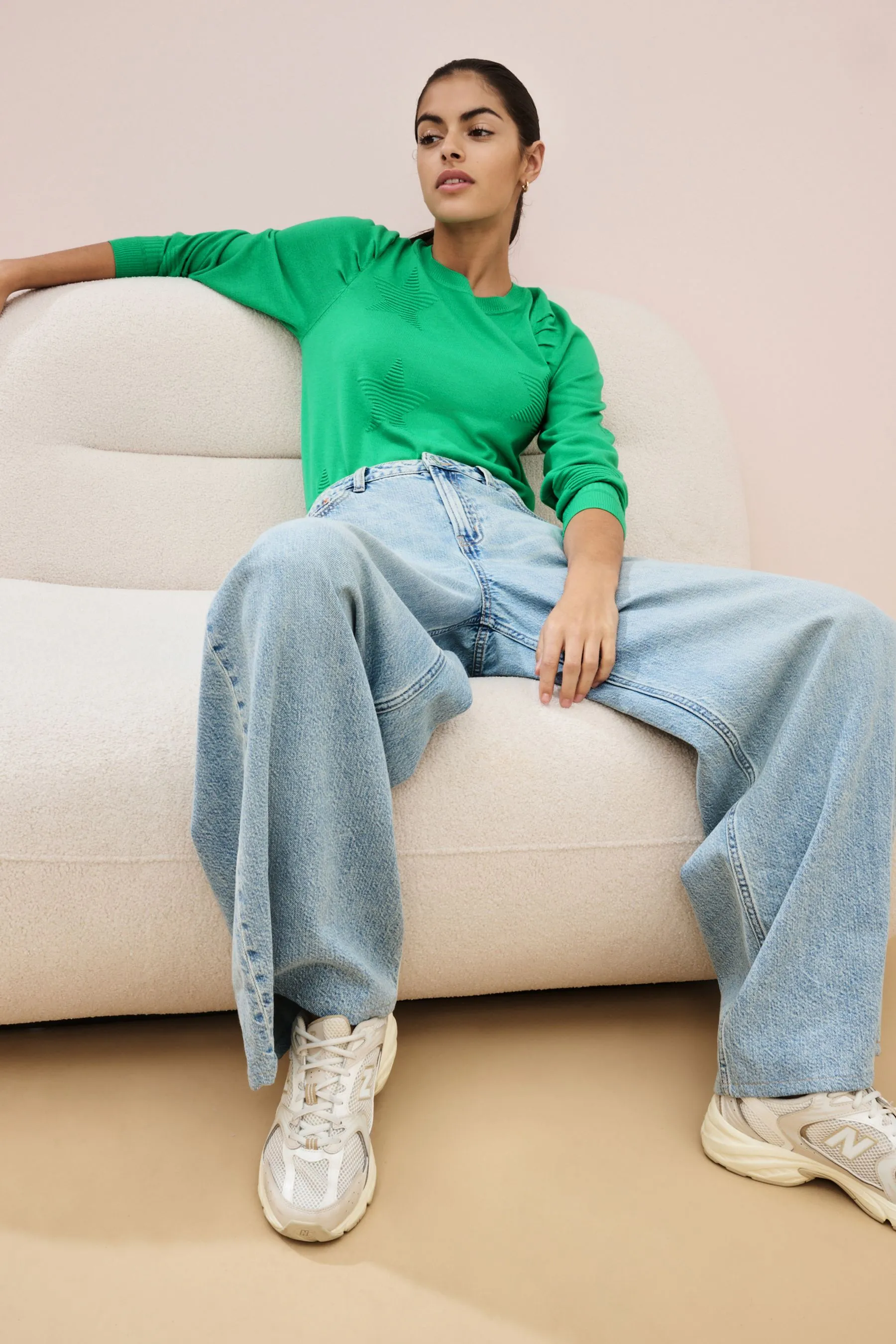Crew Neck Long Sleeve Embroidered Jumper    