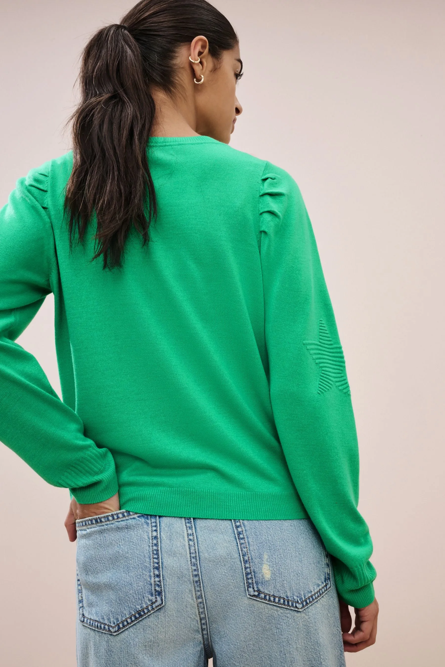Crew Neck Long Sleeve Embroidered Jumper    