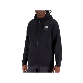 Men's Essential Stacked Logo French Terry Hoodie in Black